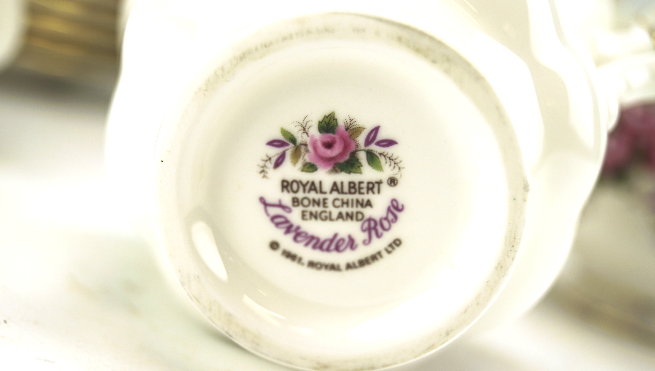 A Royal Albert 'Lavender Rose' pattern part tea set, including tea cups, saucers, side plates, - Image 3 of 3