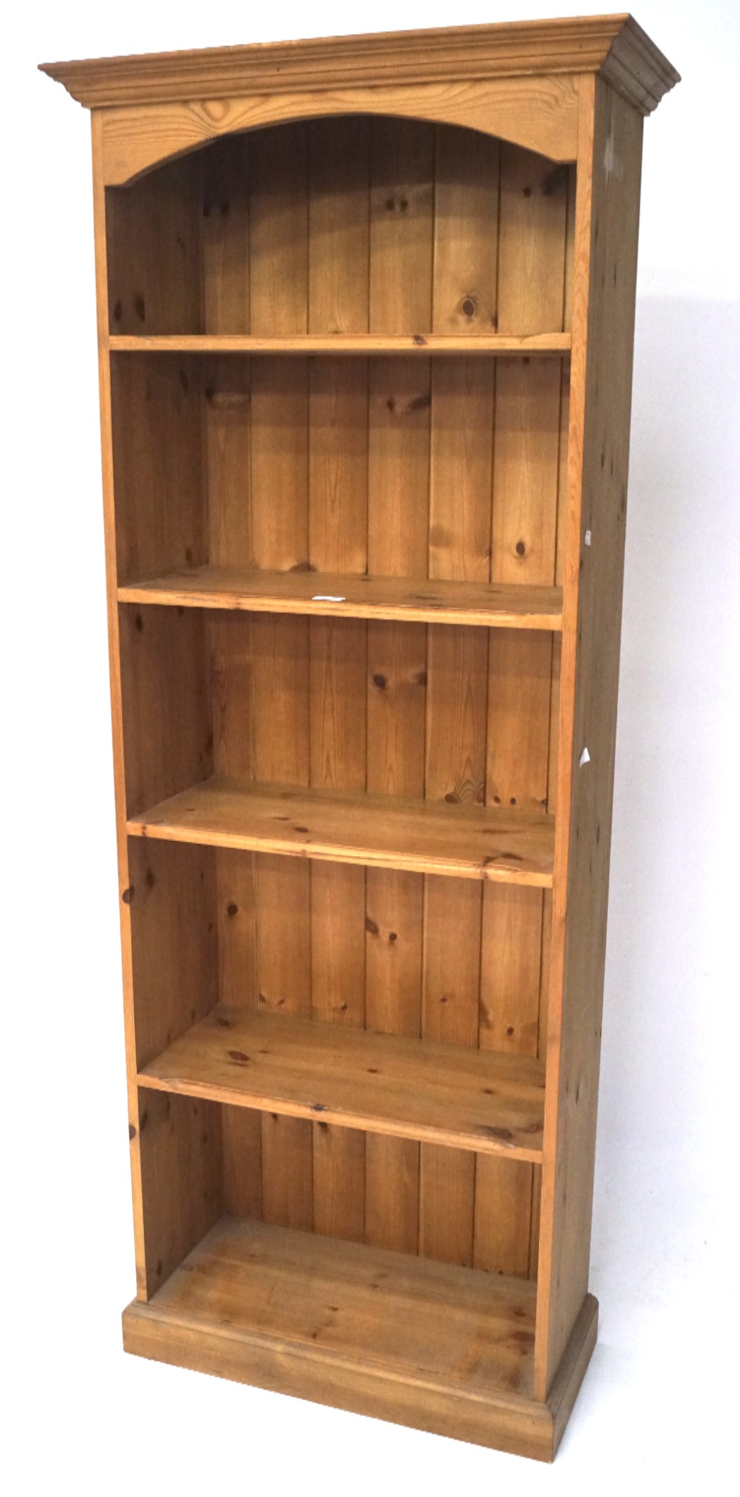 A five shelf pine bookcase,