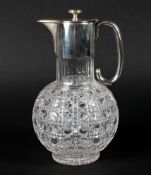 A late 19th - early 20th century silver plated cut-glass claret jug.