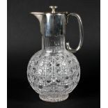 A late 19th - early 20th century silver plated cut-glass claret jug.