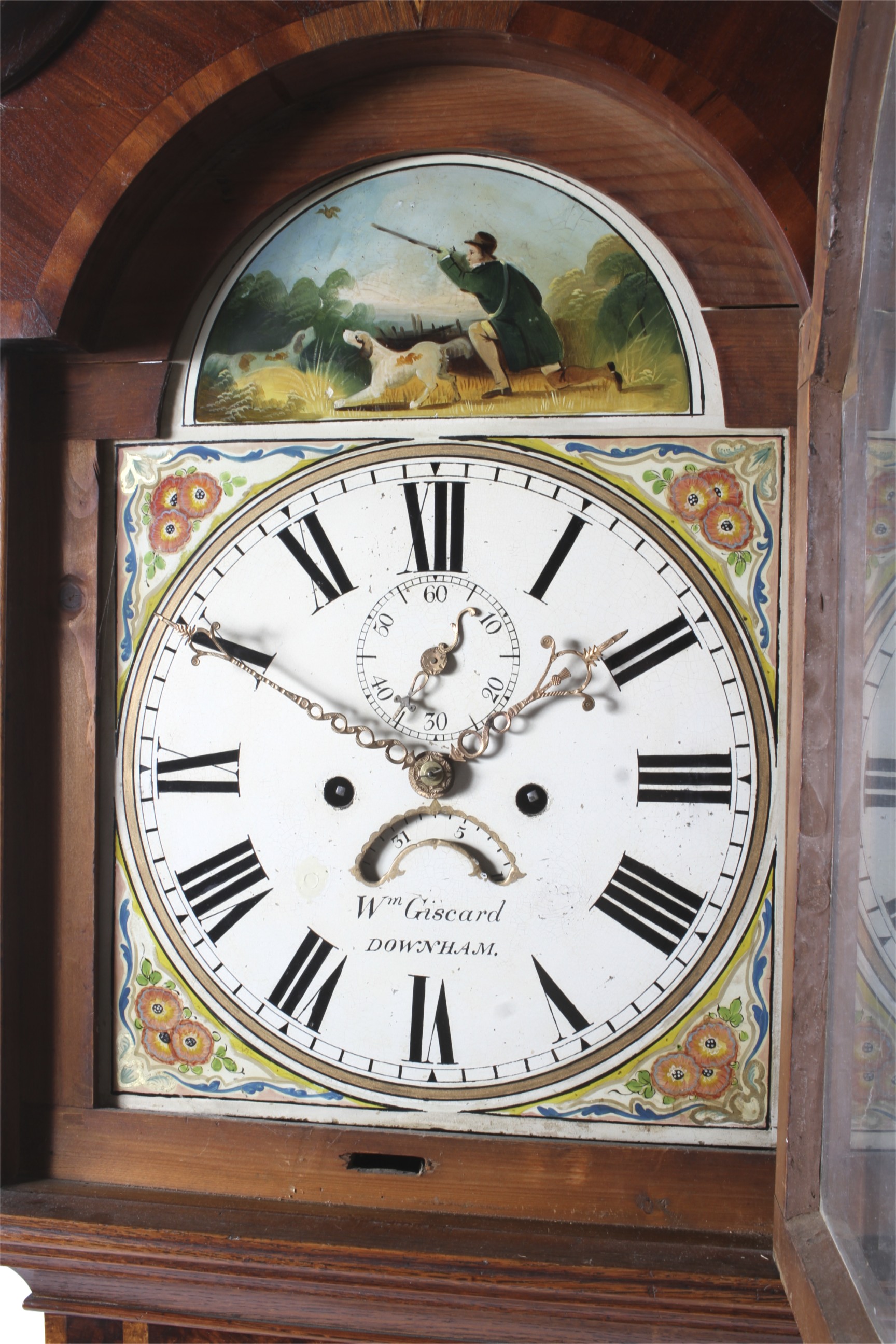 An early 19th century oak longcase clock, the white painted dial named for Wm Giscard/Downham, - Image 2 of 3
