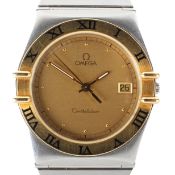 An Omega Constellation quartz wristwatch, the gilt dial with dots denoting hours,