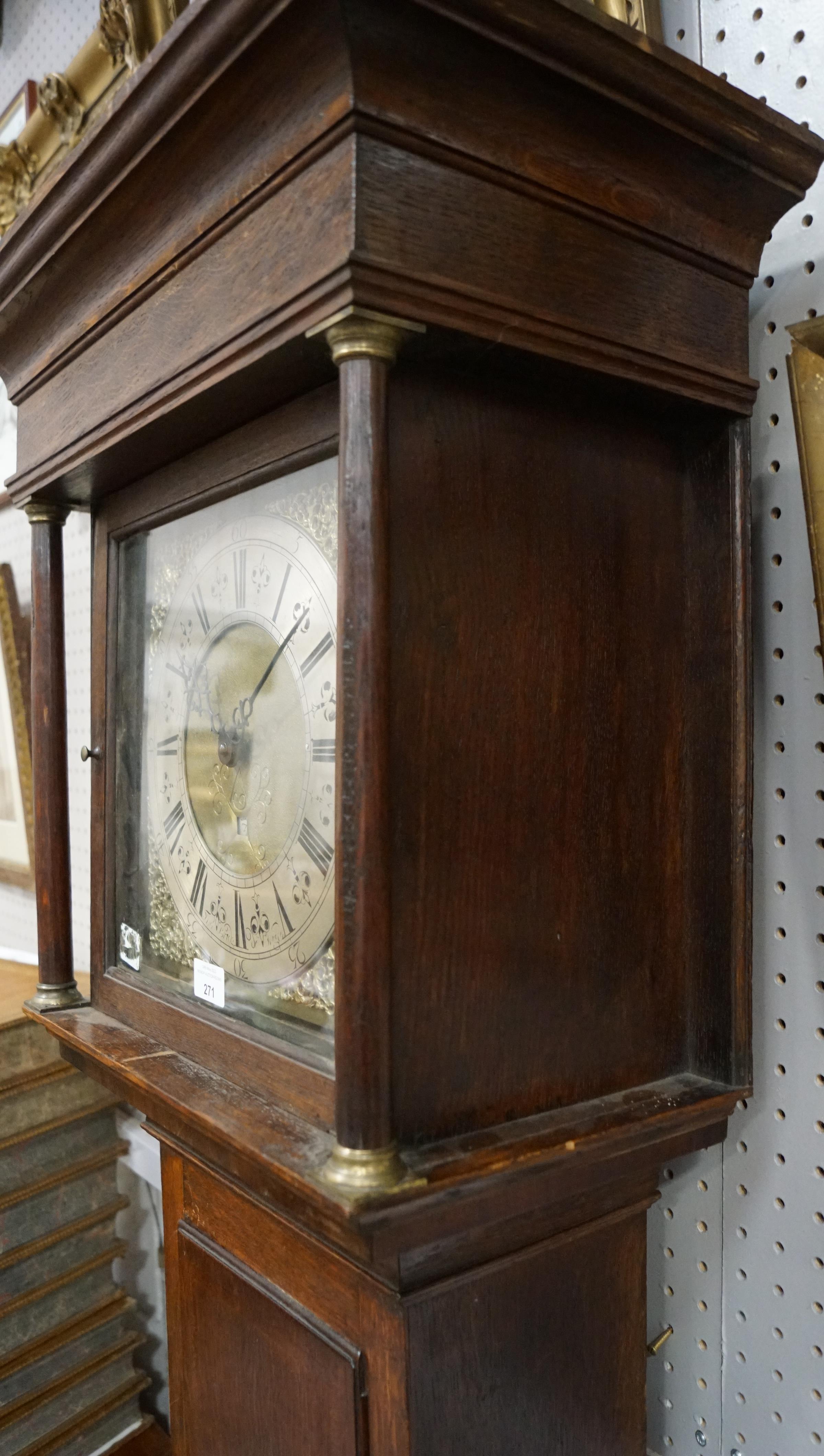 An 18th century oak longcase 30 hour clock with brass dial, named for Thomas Bridge Wigan, - Image 12 of 20