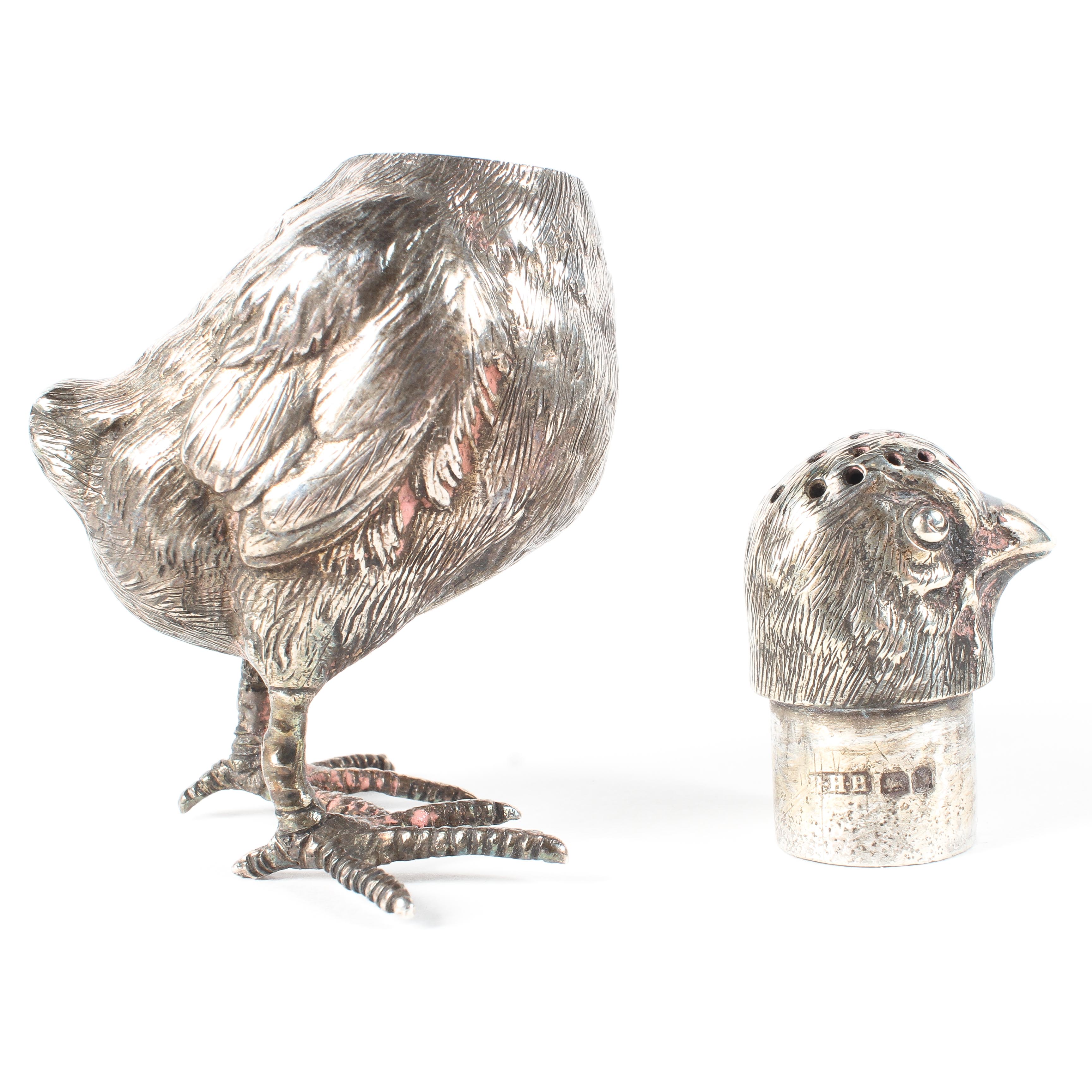 A pair of silver cruets in the form of chicks with removable heads, - Image 3 of 3