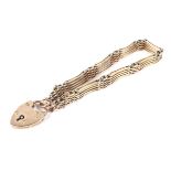 A 9ct gold gate bracelet, with lock and safety chain,