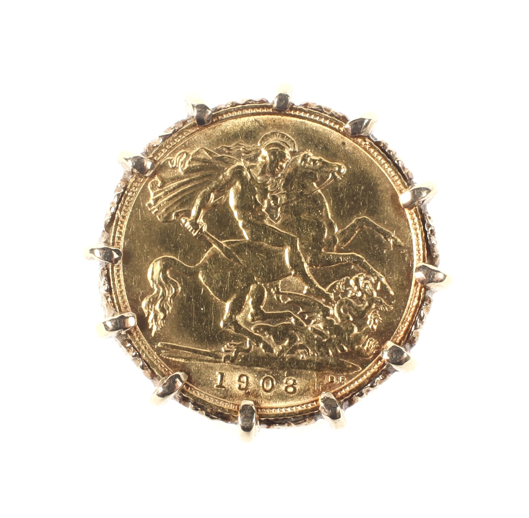 A 1908 Edward VII gold half sovereign ring, size T, 10g. - Image 2 of 4