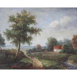 S Biuttne, 20th Century School, landscape with figures before a cottage, oil on canvas,
