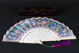 A late 19th century Chinese 'Mandarin' folding fan, Qing Dynasty,