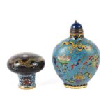 A Chinese cloissonne snuff bottle and stopper and a walking cane handle,