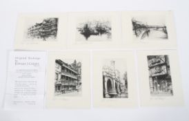 Edward J Cherry FRSA (British, late 19th - early 20th century), Six engravings of London views,