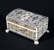 A late 19th century Indian Vizagaptam carved ivory and tortoiseshell box,