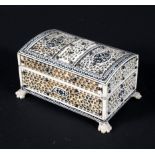 A late 19th century Indian Vizagaptam carved ivory and tortoiseshell box,