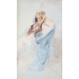 A late 19th-early 20th century watercolour of Madonna and Child, framed, 28cm x 16cm exc.