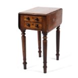 A Georgian mahogany drop leaf side table, with two drawers and two dummy drawers,