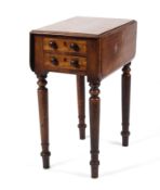 A Georgian mahogany drop leaf side table, with two drawers and two dummy drawers,