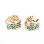 A pair of 18ct gold emerald sapphire and diamond earrings,