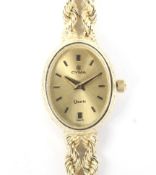 A cased CYMA 14ct gold ladies wristwatch, with double rope twist strap,