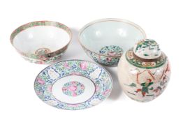 Two Chinese porcelain bowls, a dish and a ginger jar and cover, 19th century,