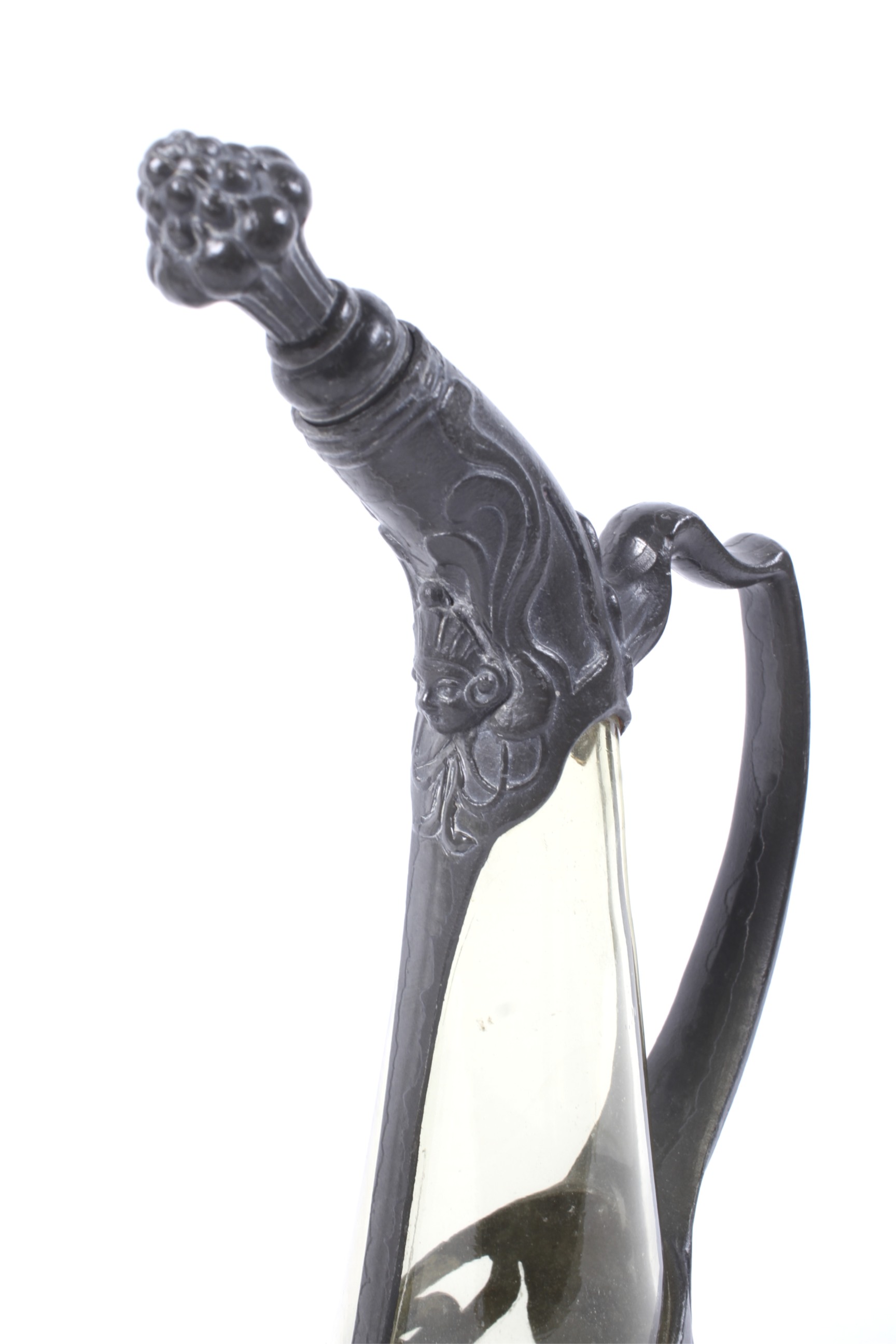 A Continental pewter and glass mounted Art Nouveau ewer and stopper and an English Pewter - Image 2 of 2