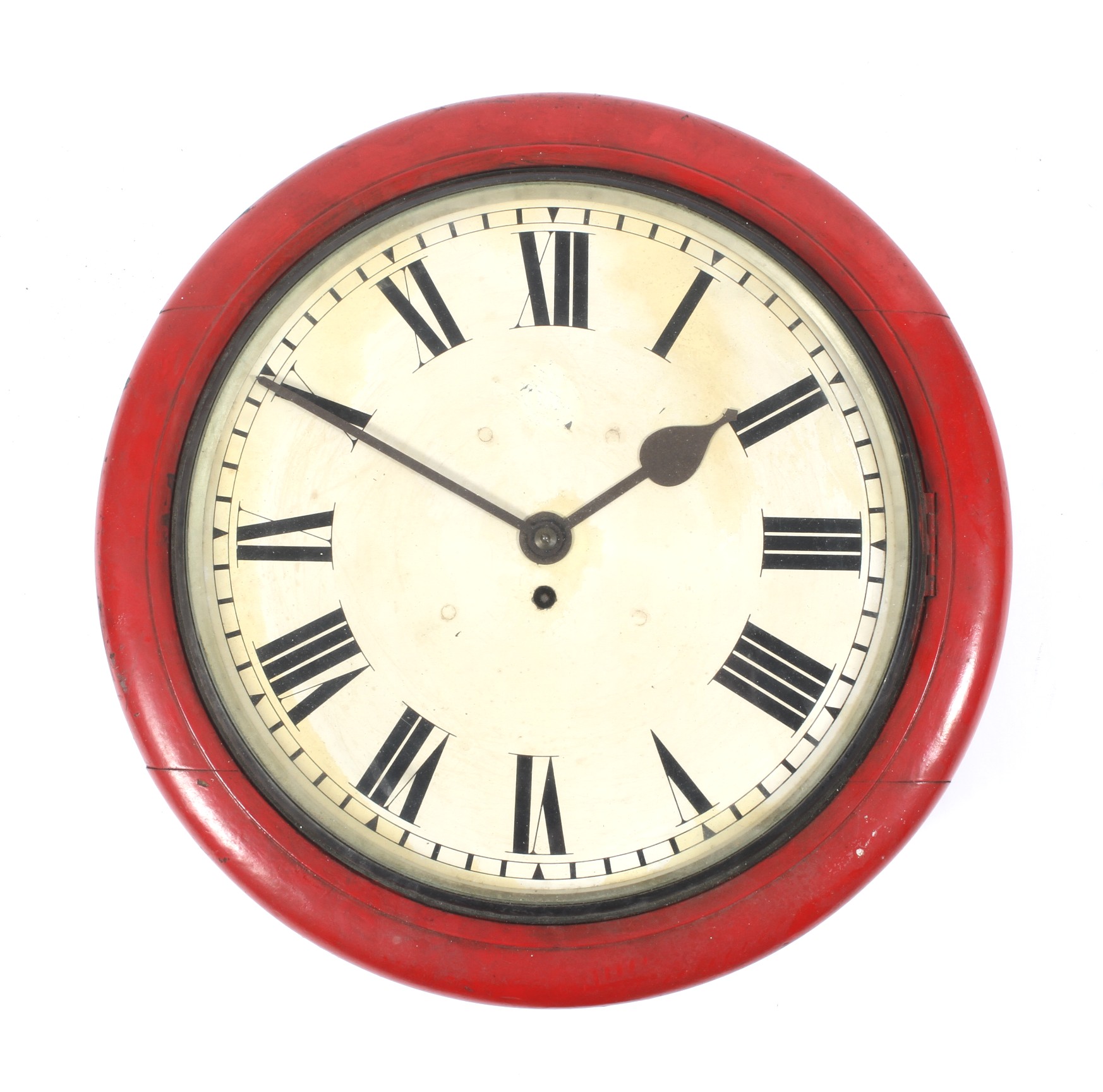 A 19th century red-painted post office fusee wall clock,