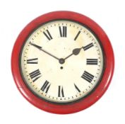 A 19th century red-painted post office fusee wall clock,