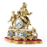 A French gilt metal and porcelain mounted eight day striking mantel clock,