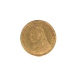 An 1892 Victorian shieldback half gold sovereign