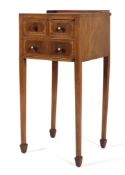 An Edwardian inlaid mahogany pot cupboar with two dummy short over a single drawer door front