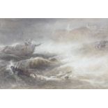 E Ellis (British, late 19th Century School), a Maritime shipwreck scene in stormy waters,