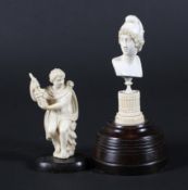 A 19th century Continental carved ivory mythological bust and associated stand and plinth,