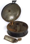 A Georgian japaned metal circular spice box and cover,