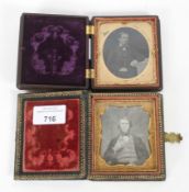 Two cased Victorian daguerreotype portraits of gentlemen, the first in a lacquered,
