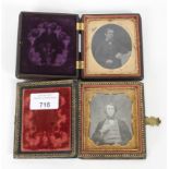 Two cased Victorian daguerreotype portraits of gentlemen, the first in a lacquered,