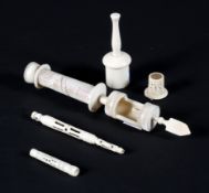 A small quantity of late 19th/early 20th century ivory sewing utensils and other items,