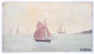 In the Manner of Alfred Wallis (1855-1942), Sailing Boats, gouache on card, signed A.