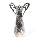 A WMF Art Nouveau silver-plated two-handled vase, stamped with lozenge mark, b, ox,