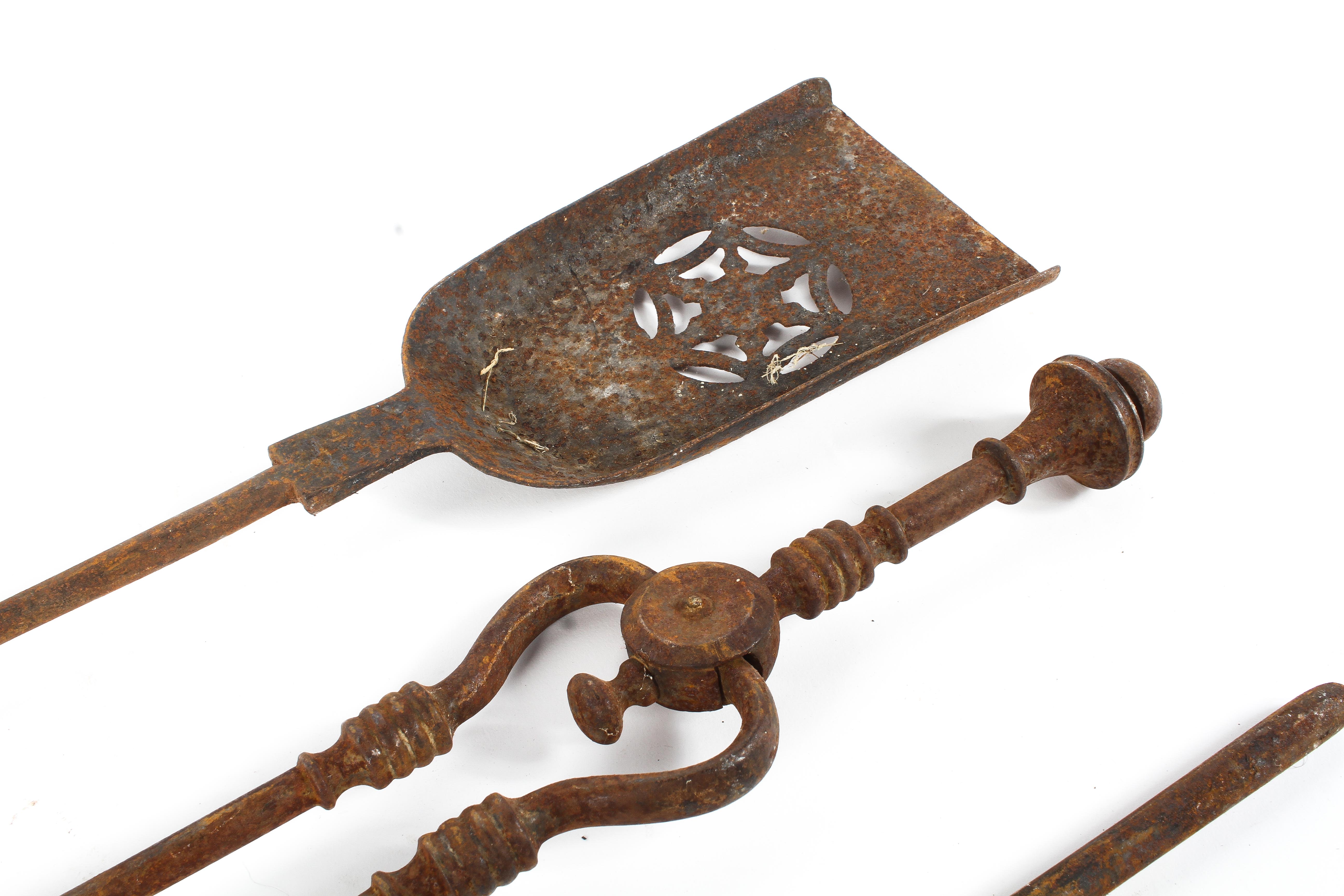 Set of three Georgian steel fire tools, comprising: tongs, a pocker and a shovel, - Image 2 of 2