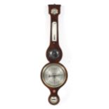 A Regency inlaid mahogany banjo barometer by John Evans, with date dry dial, barrometer,