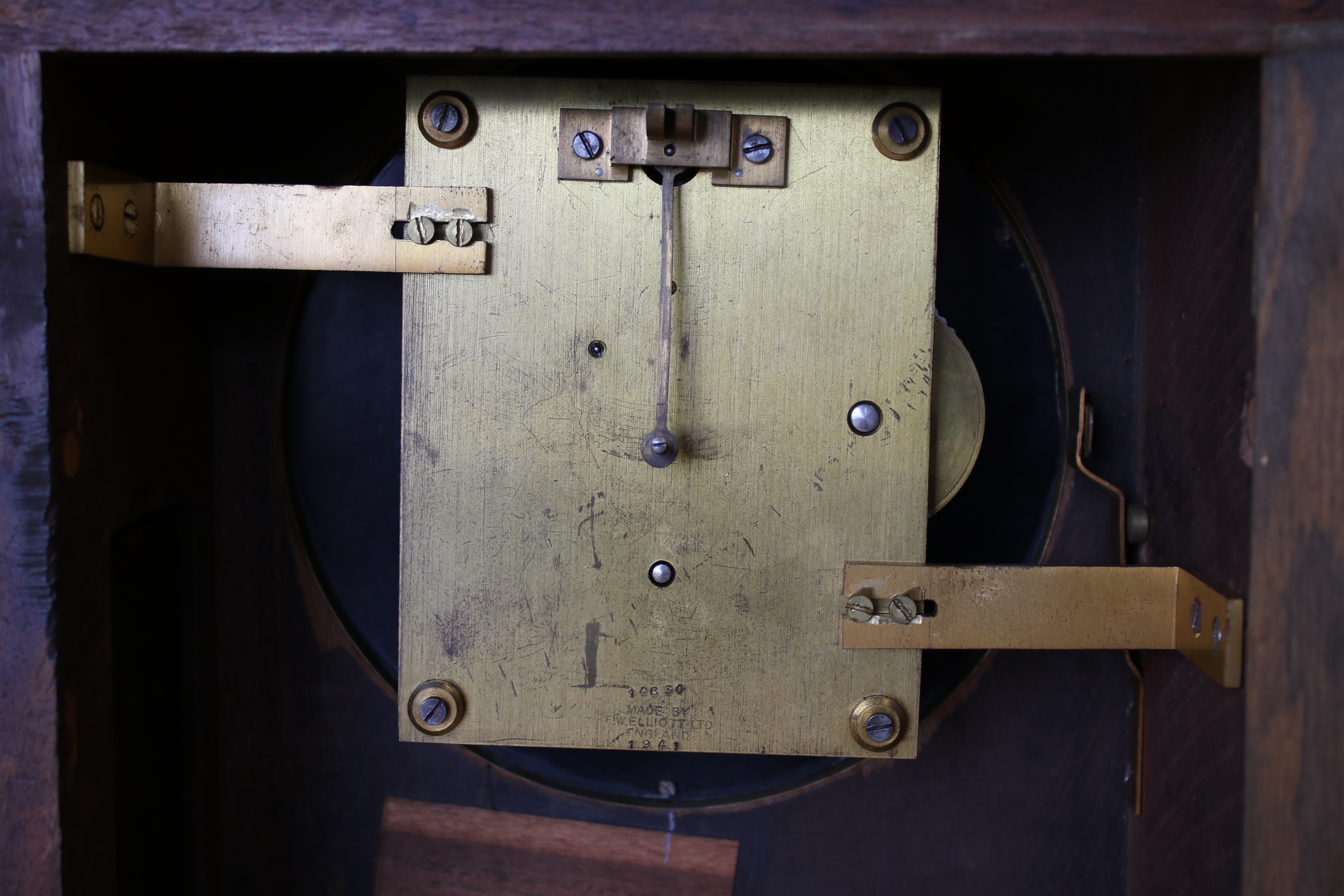 A World War II era oak cased RAF fusee mantel clock, of arched rectangular form, - Image 5 of 8