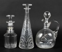 Three assorted glass decanters,