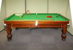 A Burroughes & Watts mahogany snooker table, early 20th century, bearing ivorine plaque,