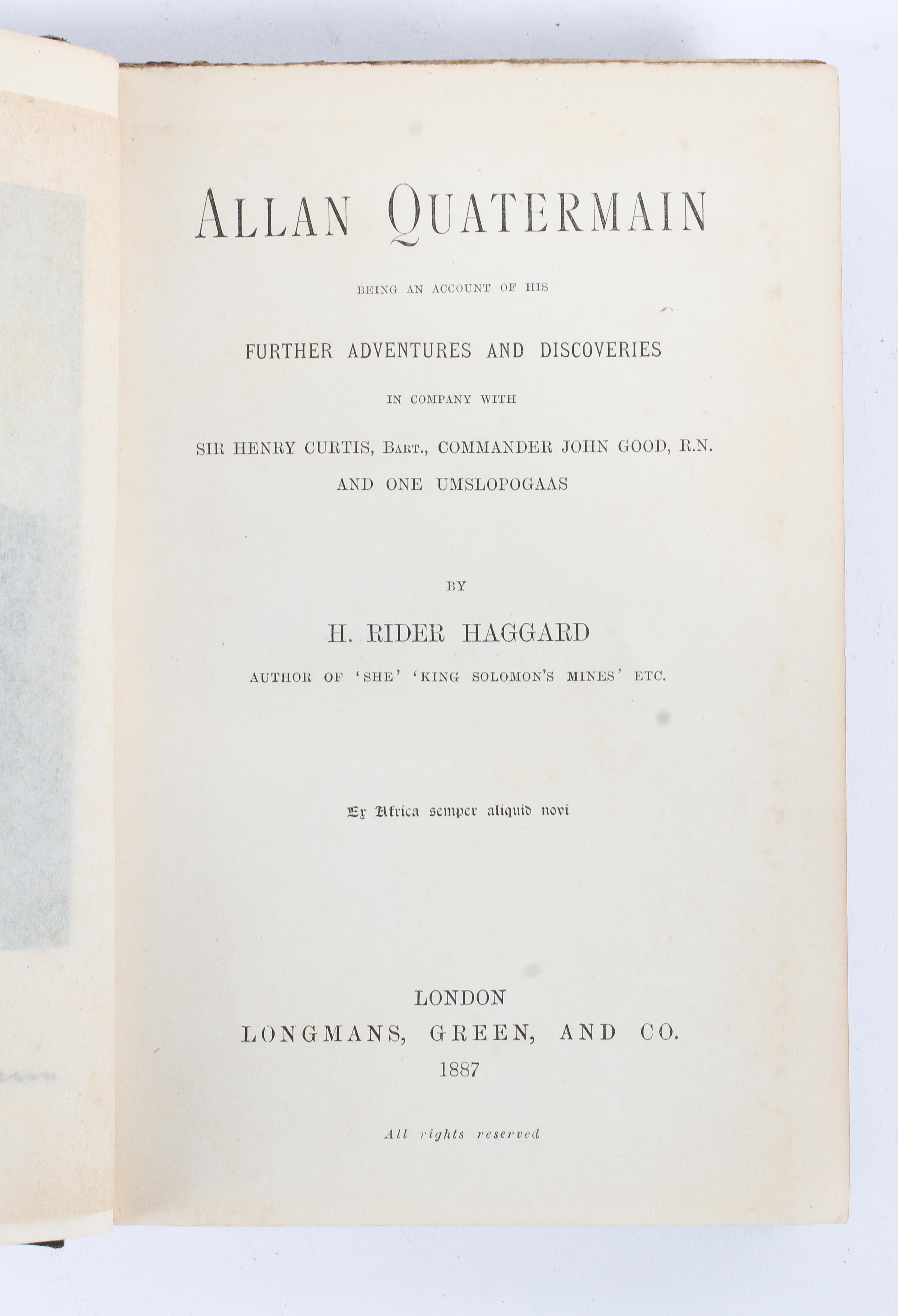 H Rider Haggard, Allan Quatermain, Longmans, London, - Image 2 of 3