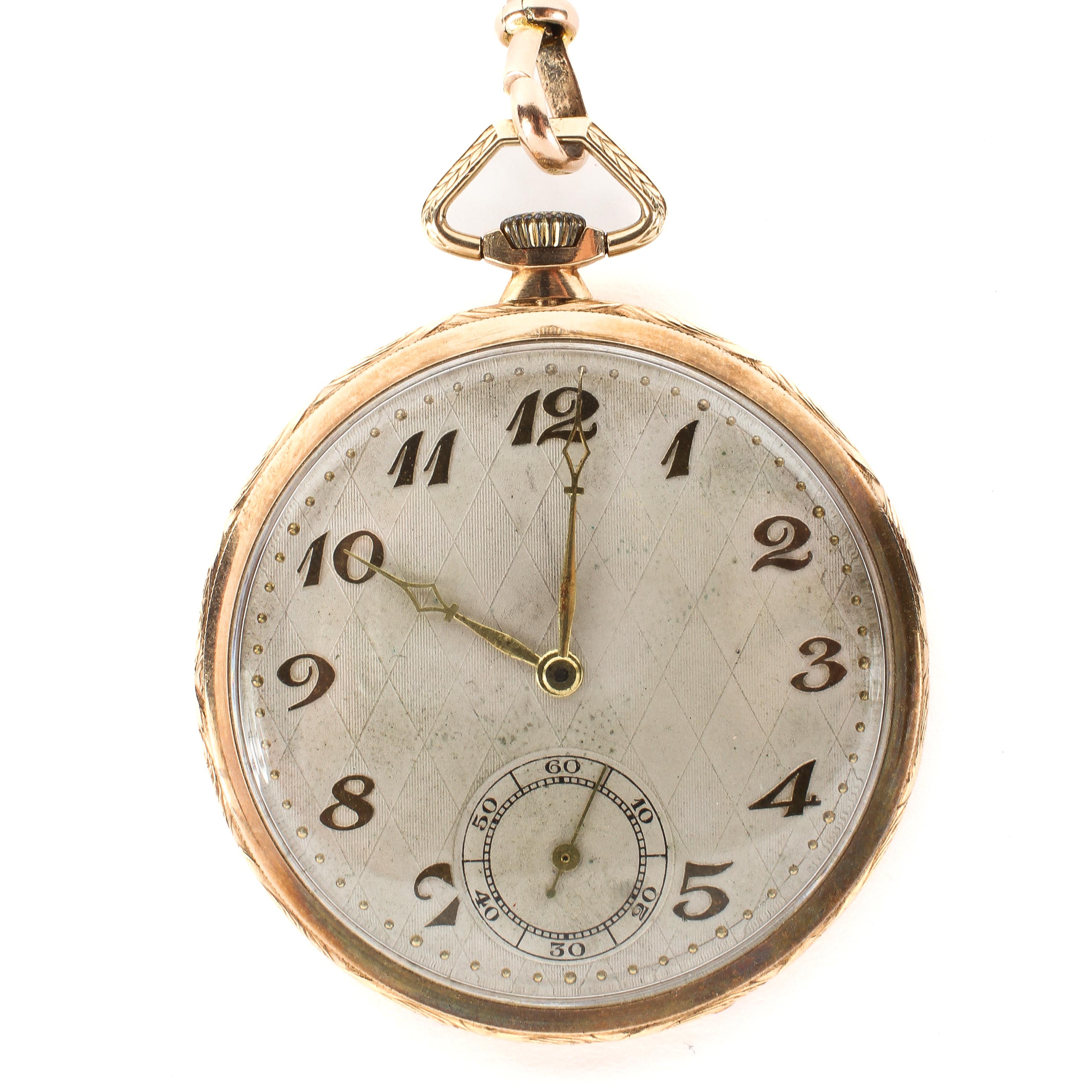 A 9ct gold open faced pocket watch with attached 9ct gold Albert chain, - Image 2 of 5