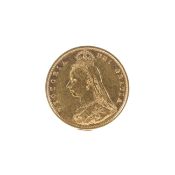 An 1890 Victorian shieldback half gold sovereign