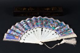 A late 19th century Chinese 'Mandarin' folding fan, Qing Dynasty,