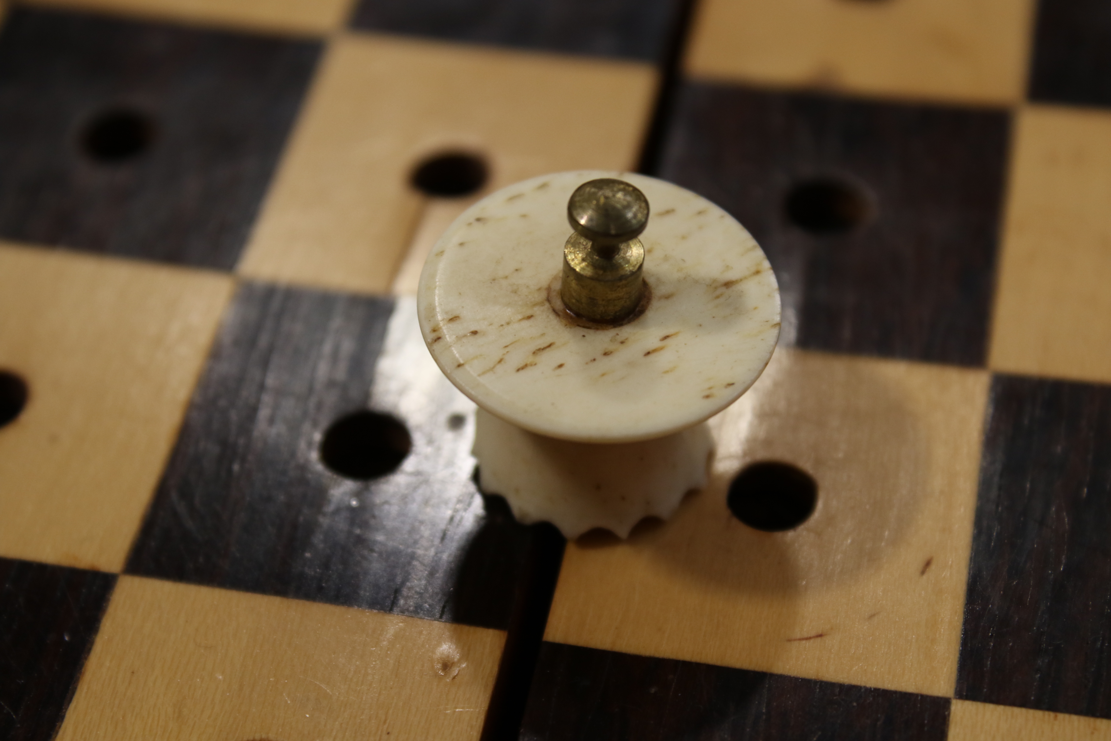 A Jacques & Son (London) travelling chess set in box, with folding mahogany chess board, - Image 14 of 16