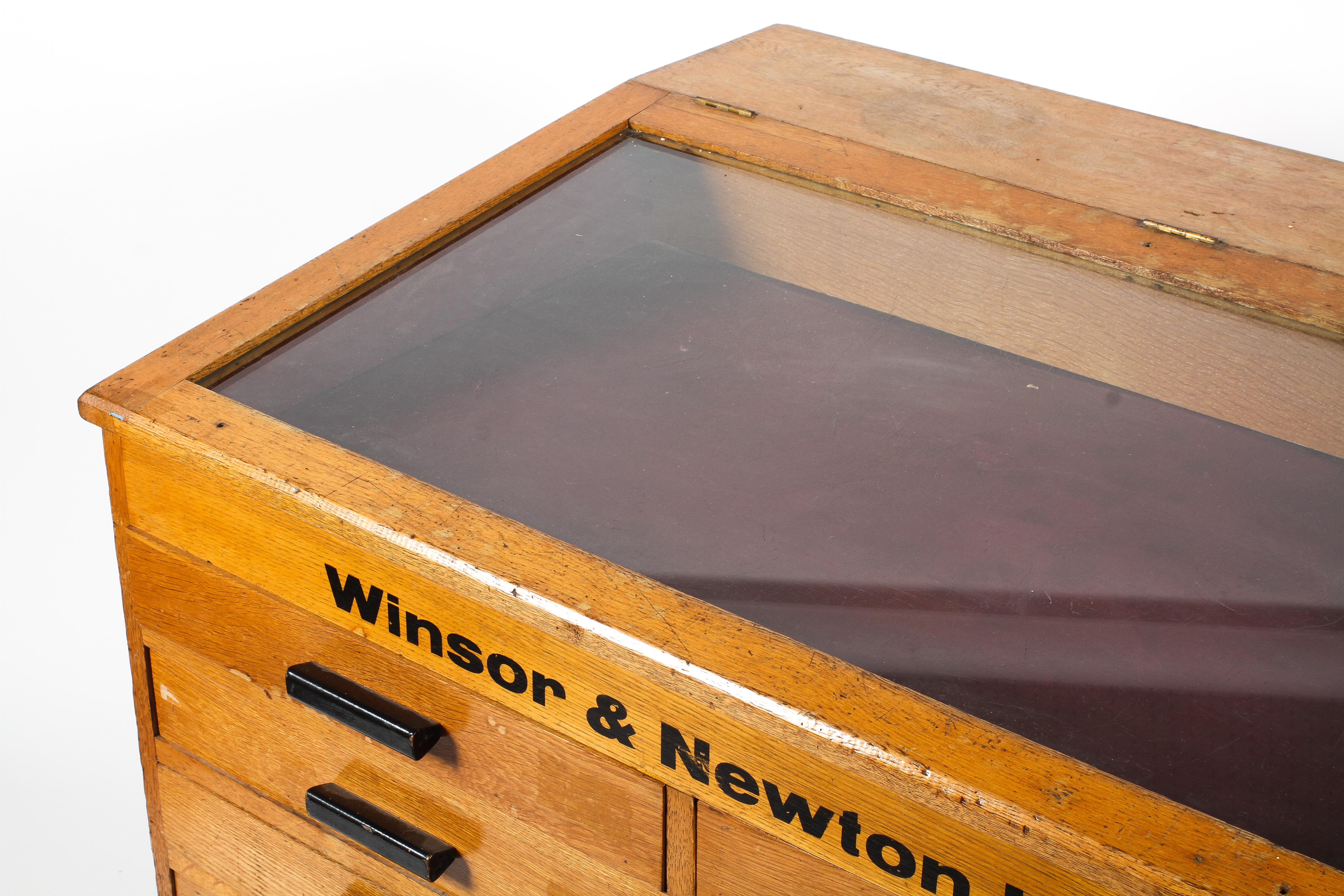 A beech shop counter cabinet, stamped Windsor and Newton, - Image 3 of 3