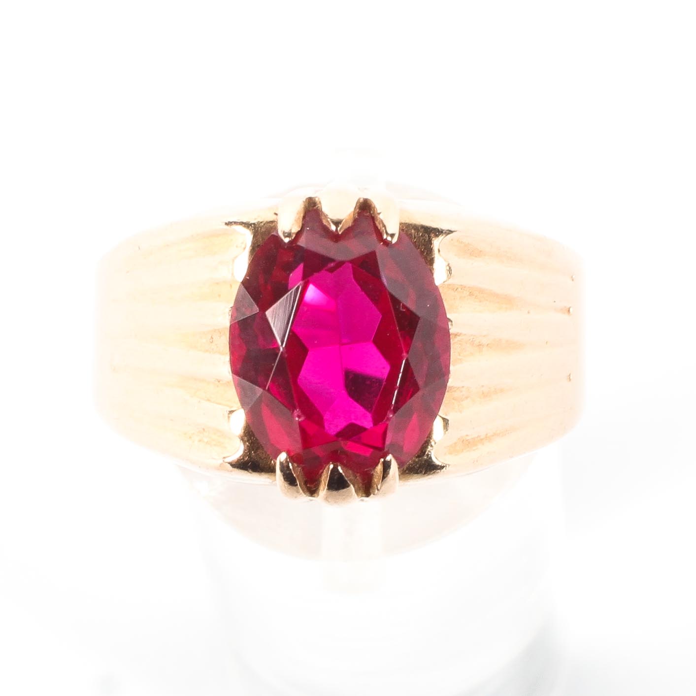 A gentleman's gold ring, stamped 583 set with a Burma ruby, - Image 2 of 3