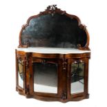 A Victorian mirror backed serpentine mahogany marble topped credenza,