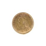 An 1890 Victorian shieldback half gold sovereign